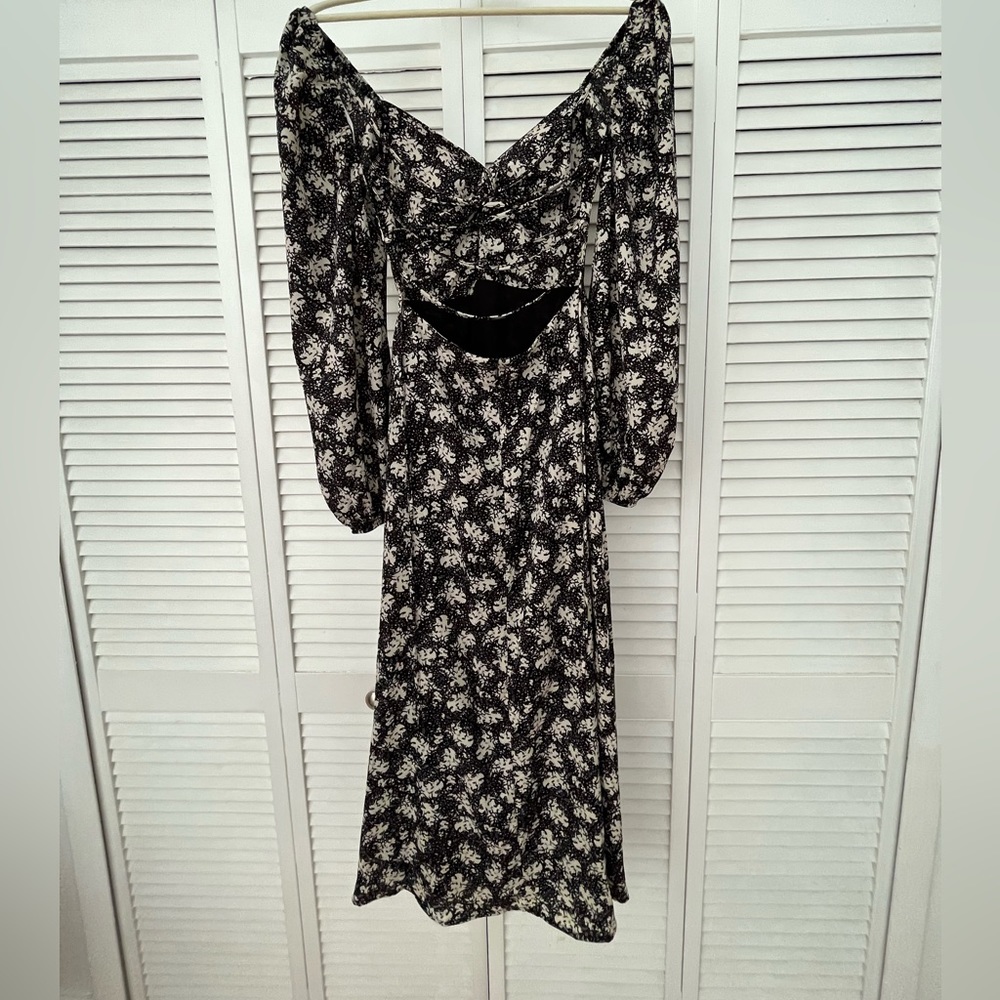 Lulus Found Your Bliss Black Print Long Sleeve Lace Up Midi Dress - Picture 5 of 6